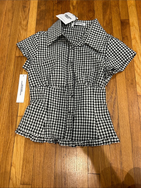 Princess Polly Tops - Princess Polly Black and White Gingham Peplum Button-Up Top